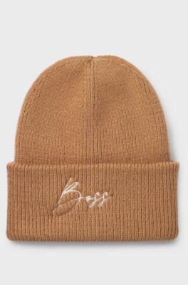 Equestrian ribbed beanie hat with embroidered logo, Brown