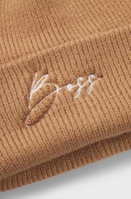 Geribbelde beanie met logostiksel voor de ruitersport, Bruin
