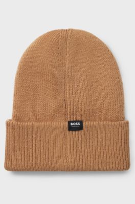 Equestrian ribbed beanie hat with embroidered logo, Brown