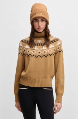 Geribbelde beanie met logostiksel voor de ruitersport, Bruin