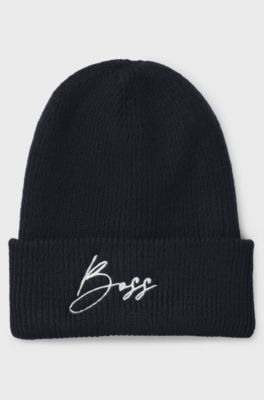 Geribbelde beanie met logostiksel voor de ruitersport, Donkerblauw