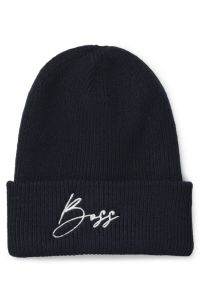 Gerippte Reitsport-M&uuml;tze mit Logo-Stickerei, Dunkelblau