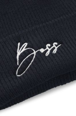 Equestrian ribbed beanie hat with embroidered logo, Dark Blue