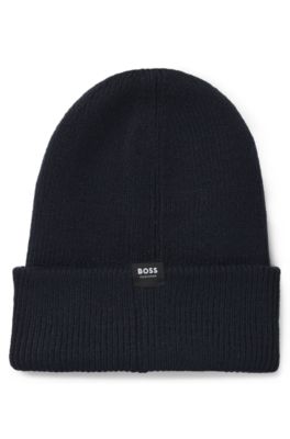 Equestrian ribbed beanie hat with embroidered logo, Dark Blue
