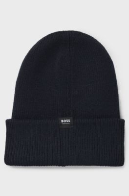Geribbelde beanie met logostiksel voor de ruitersport, Donkerblauw