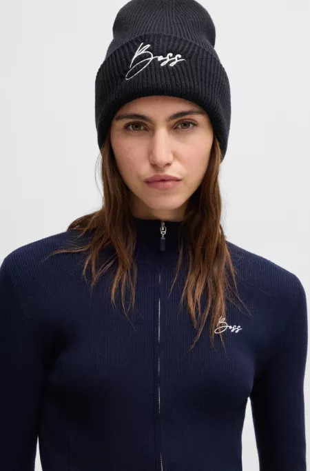Equestrian ribbed beanie hat with embroidered logo