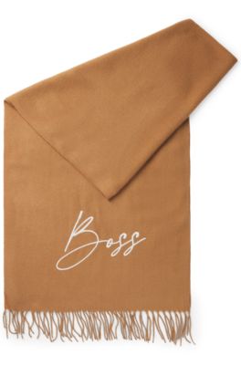 Equestrian scarf with embroidered logo, Brown