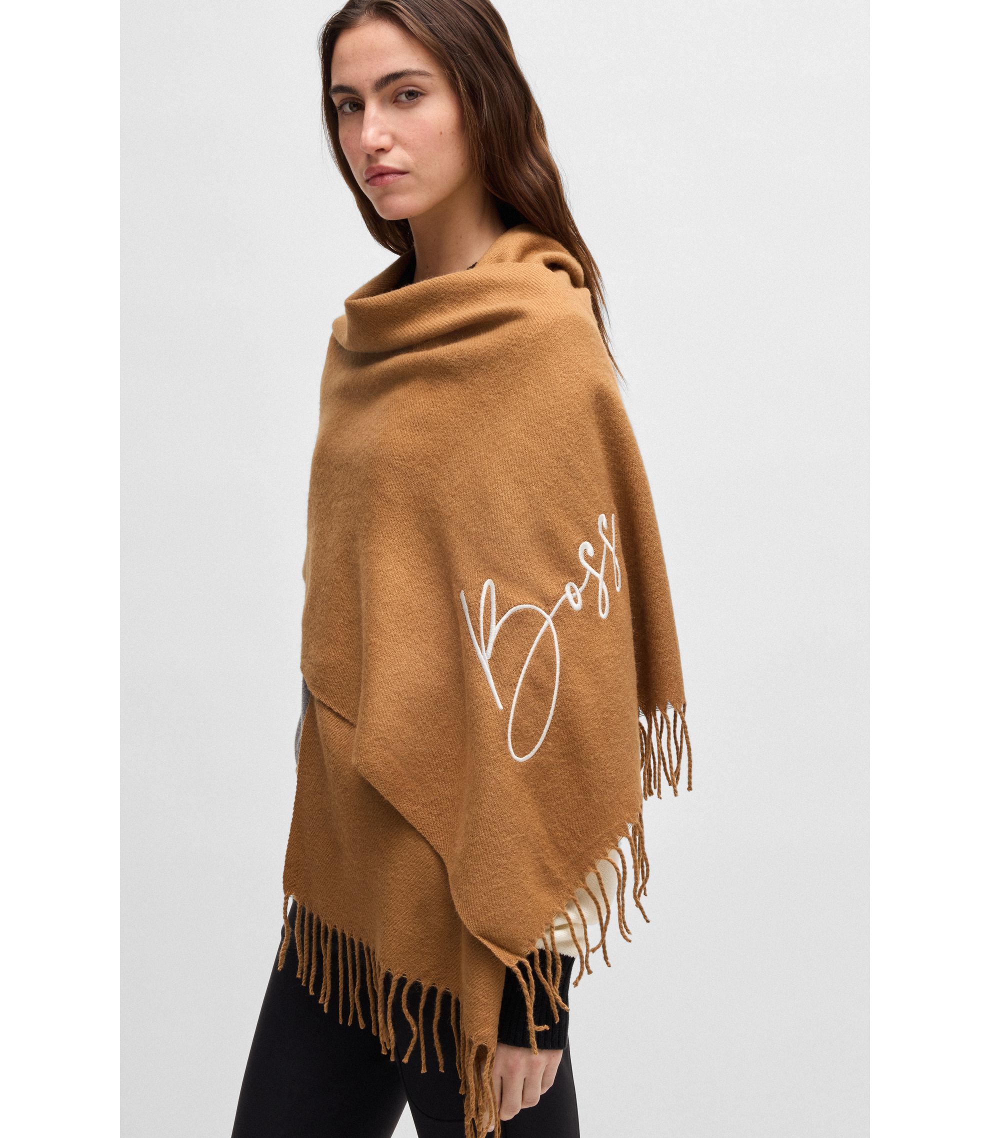 BOSS - 乗馬 マフラー ロゴエンブロイダリー - ブラウン