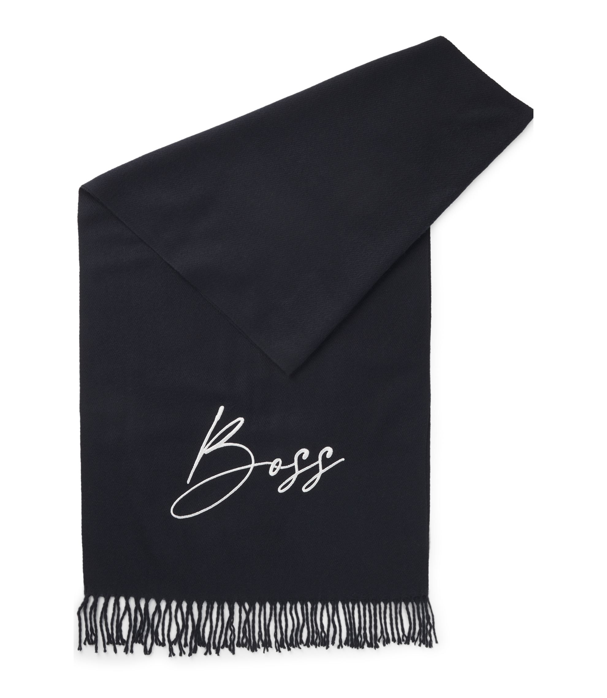 BOSS - 乗馬 マフラー ロゴエンブロイダリー - ダークブルー