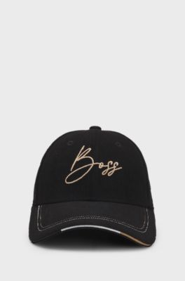 Reitsport-Cap aus Baumwoll-Cord mit Logo-Stickerei, Schwarz