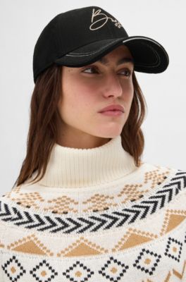 Reitsport-Cap aus Baumwoll-Cord mit Logo-Stickerei, Schwarz