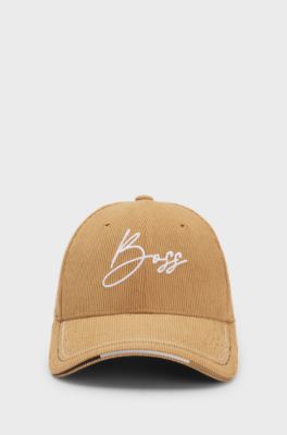 Equestrian cap in cotton corduroy with logo embroidery, Beige
