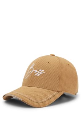 Equestrian cap in cotton corduroy with logo embroidery, Beige