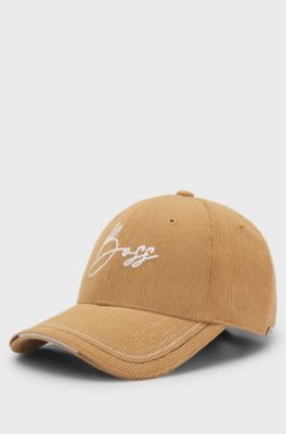 Reitsport-Cap aus Baumwoll-Cord mit Logo-Stickerei, Beige