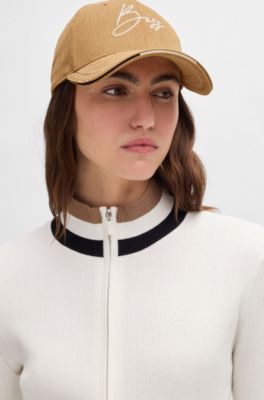 Equestrian cap in cotton corduroy with logo embroidery, Beige