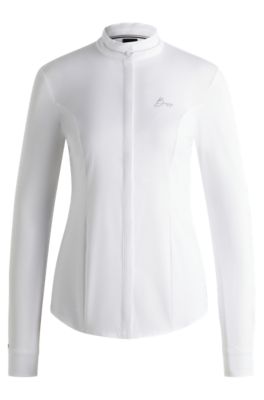 Equestrian slim-fit show blouse with crystal trims, White