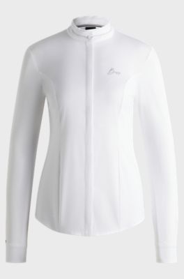 Equestrian slim-fit show blouse with crystal trims, White