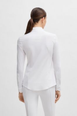 Slim-Fit Reitsport-Turnierbluse mit Kristall-Details, Wei&szlig;