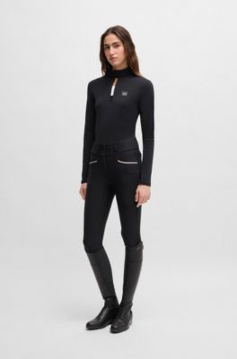 Slim-fit trainingsshirt van superelastisch materiaal voor ruiters, Zwart