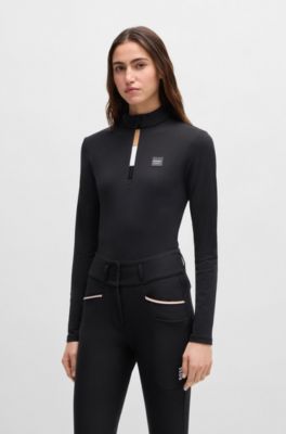 Slim-fit trainingsshirt van superelastisch materiaal voor ruiters, Zwart