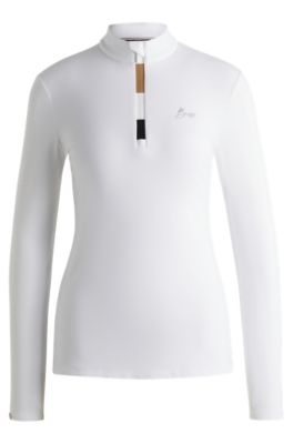 Camisa de entrenamiento para equitaci&oacute;n slim fit en tejido superel&aacute;stico, Blanco