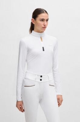 Camisa de entrenamiento para equitaci&oacute;n slim fit en tejido superel&aacute;stico, Blanco