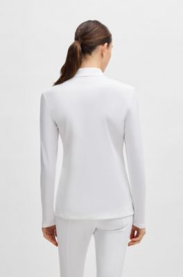 Camisa de entrenamiento para equitaci&oacute;n slim fit en tejido superel&aacute;stico, Blanco