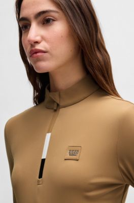 Chemise d&rsquo;entra&icirc;nement d&rsquo;&eacute;quitation Slim en tissu tr&egrave;s stretch, Beige