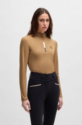 Camicia da equitazione slim fit per l'allenamento in tessuto super elasticizzato, Beige
