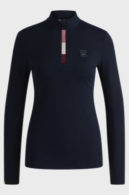 Camisa de entrenamiento para equitaci&oacute;n slim fit en tejido superel&aacute;stico, Azul oscuro