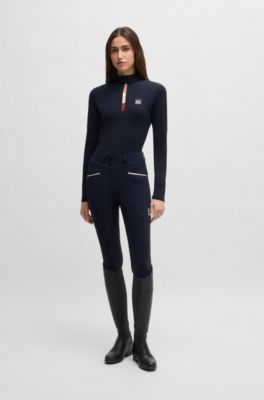 Camisa de entrenamiento para equitaci&oacute;n slim fit en tejido superel&aacute;stico, Azul oscuro