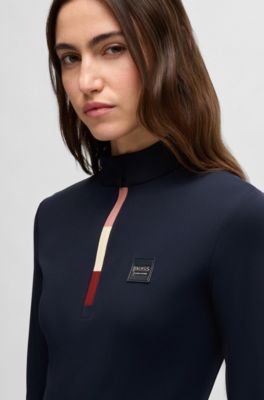 Camisa de entrenamiento para equitaci&oacute;n slim fit en tejido superel&aacute;stico, Azul oscuro