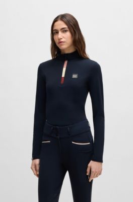 Camisa de entrenamiento para equitaci&oacute;n slim fit en tejido superel&aacute;stico, Azul oscuro