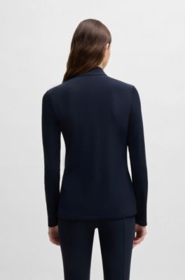 Camisa de entrenamiento para equitaci&oacute;n slim fit en tejido superel&aacute;stico, Azul oscuro