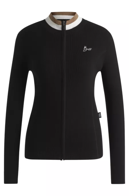 Equestrian slim-fit cardigan with ribbed structure