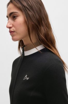 Equestrian slim-fit cardigan with ribbed structure, Black