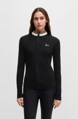 Slim-Fit Reitsport-Strickjacke mit Rippstruktur, Schwarz