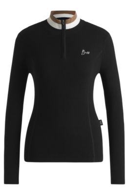 Equestrian zip-neck sweater with ribbed structure, Black
