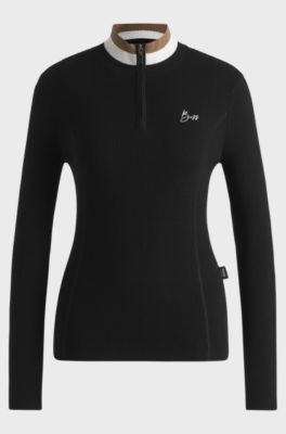 Equestrian zip-neck sweater with ribbed structure, Black
