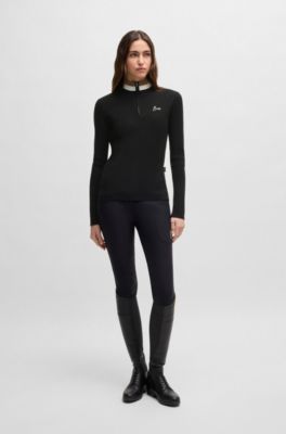 Equestrian zip-neck sweater with ribbed structure, Black