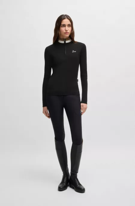 Equestrian zip-neck sweater with ribbed structure