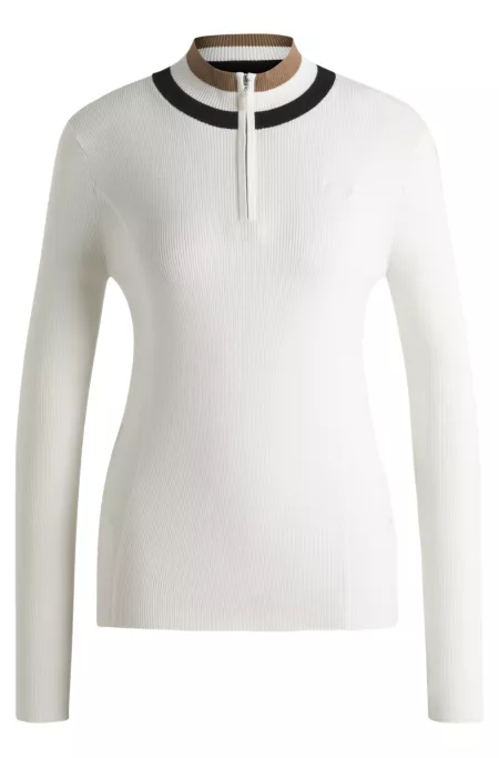 Equestrian zip-neck sweater with ribbed structure
