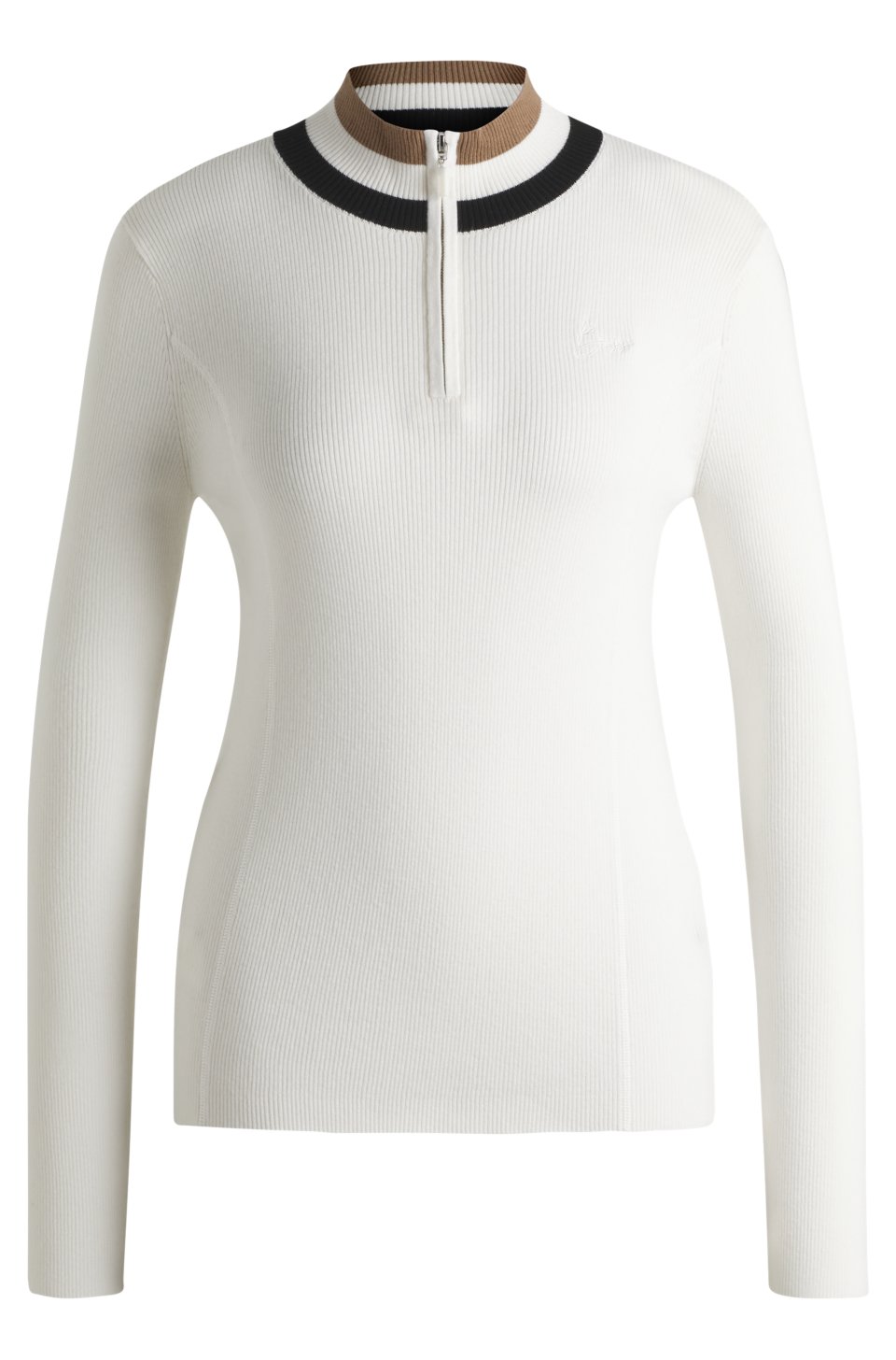 Equestrian zip-neck sweater with ribbed structure