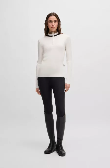 Equestrian zip-neck sweater with ribbed structure