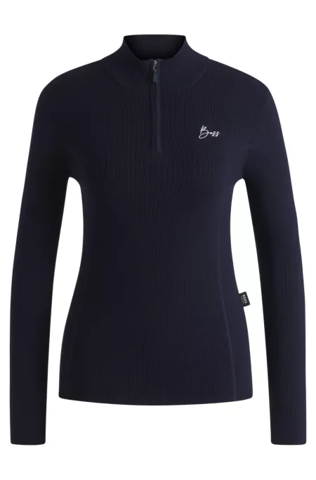 Equestrian zip-neck sweater with ribbed structure