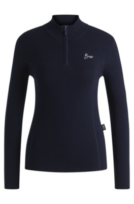 Equestrian zip-neck sweater with ribbed structure
