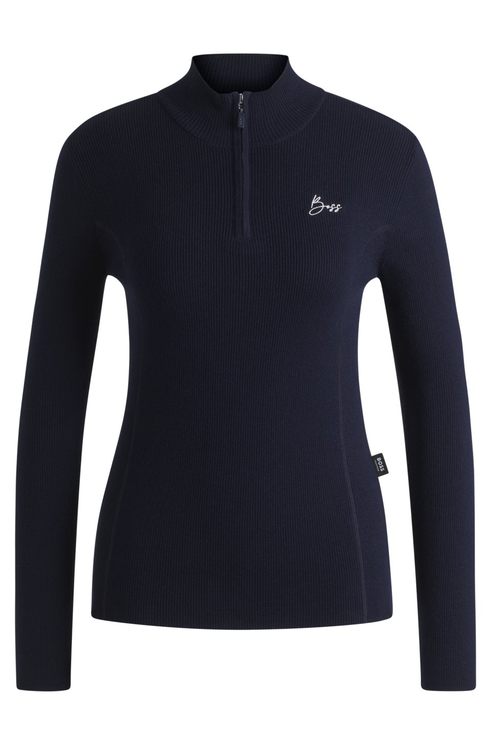 Equestrian zip-neck sweater with ribbed structure