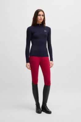 Equestrian zip-neck sweater with ribbed structure, Dark Blue