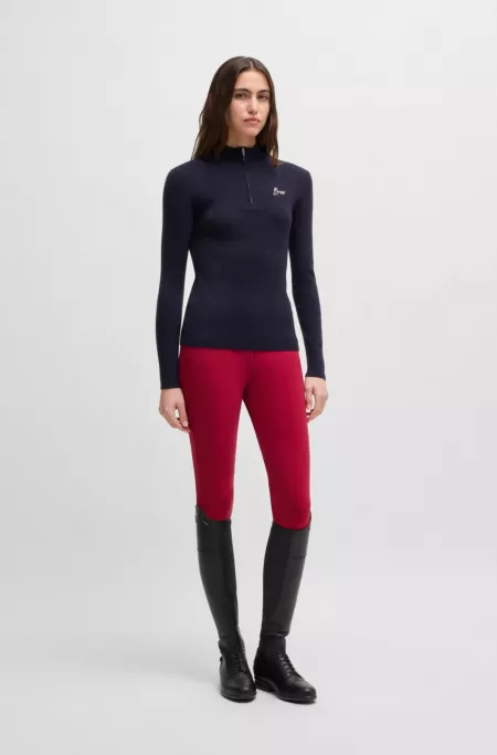 Equestrian zip-neck sweater with ribbed structure