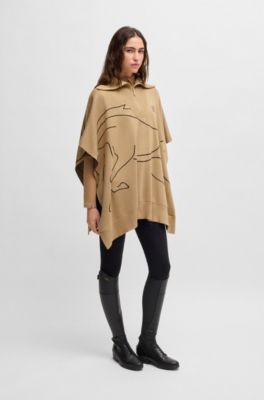Equestrian cotton-blend cape with abstract intarsia, Beige